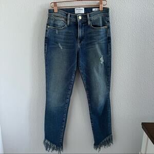 FRAME Denim Le High Skinny Jeans Fray Hem Boho Trendy 25